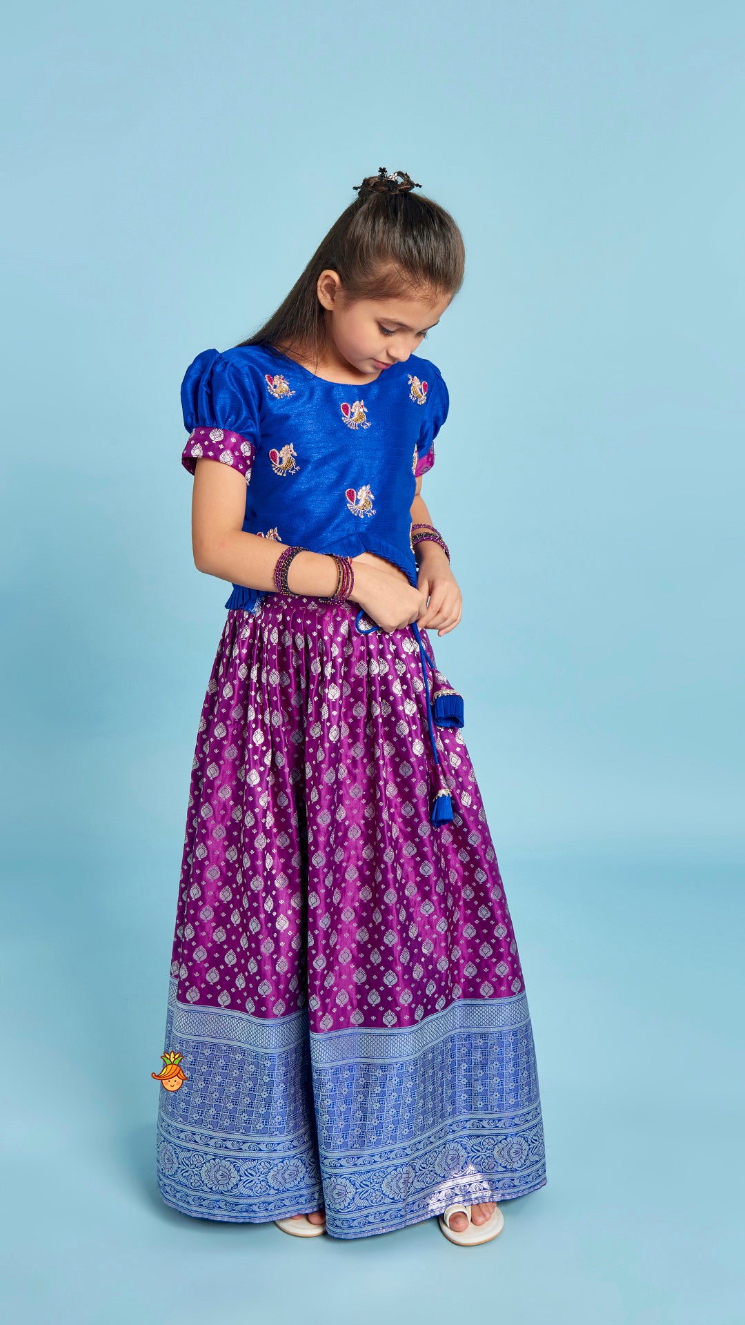 Embroidered Top And Box Pleated Brocade Lehenga