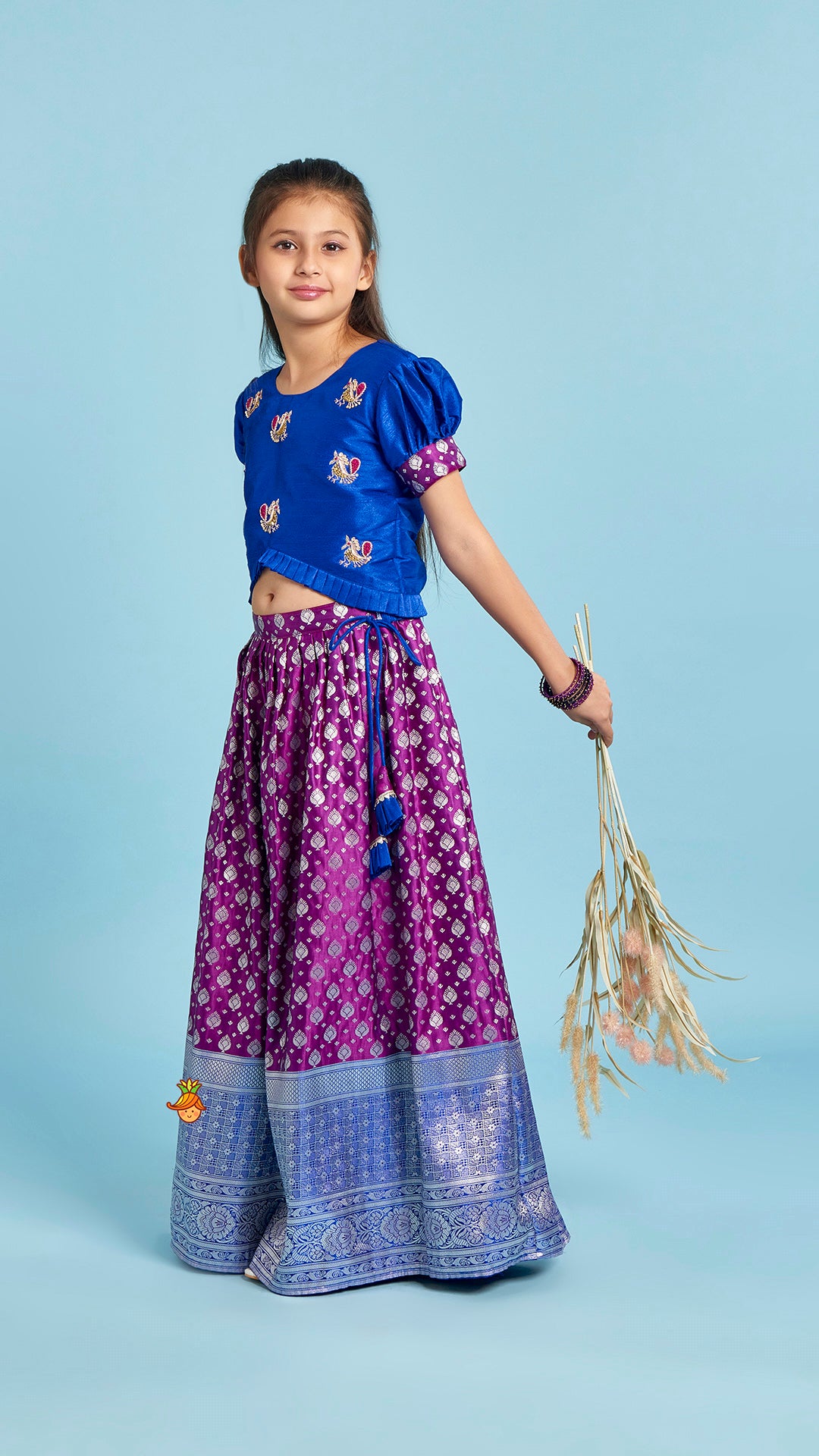 Embroidered Top And Box Pleated Brocade Lehenga