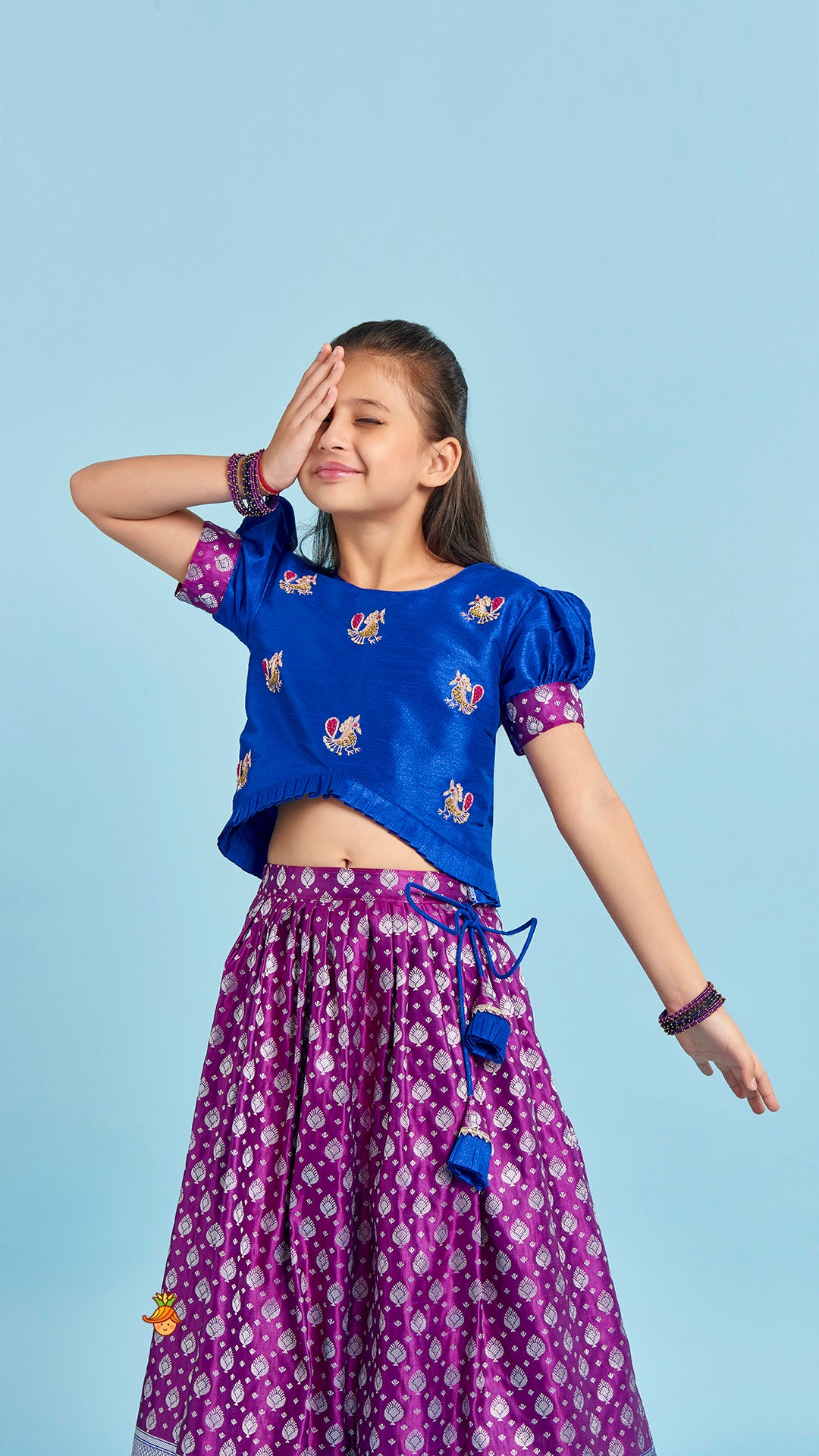Embroidered Top And Box Pleated Brocade Lehenga