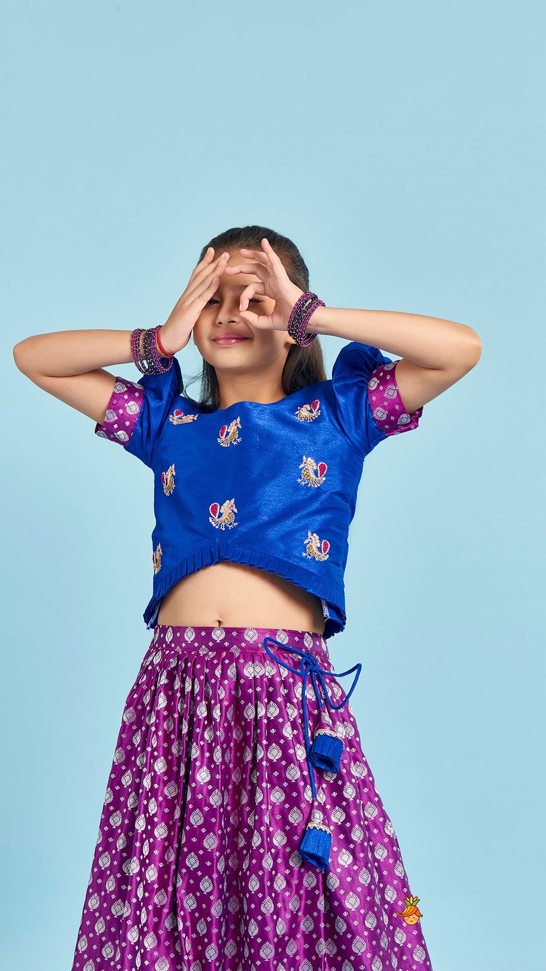 Embroidered Top And Box Pleated Brocade Lehenga