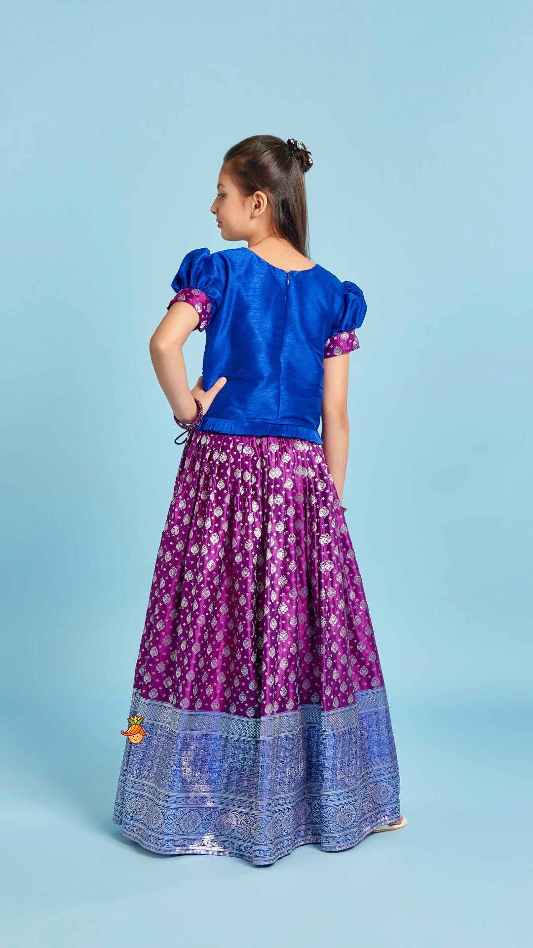 Embroidered Top And Box Pleated Brocade Lehenga