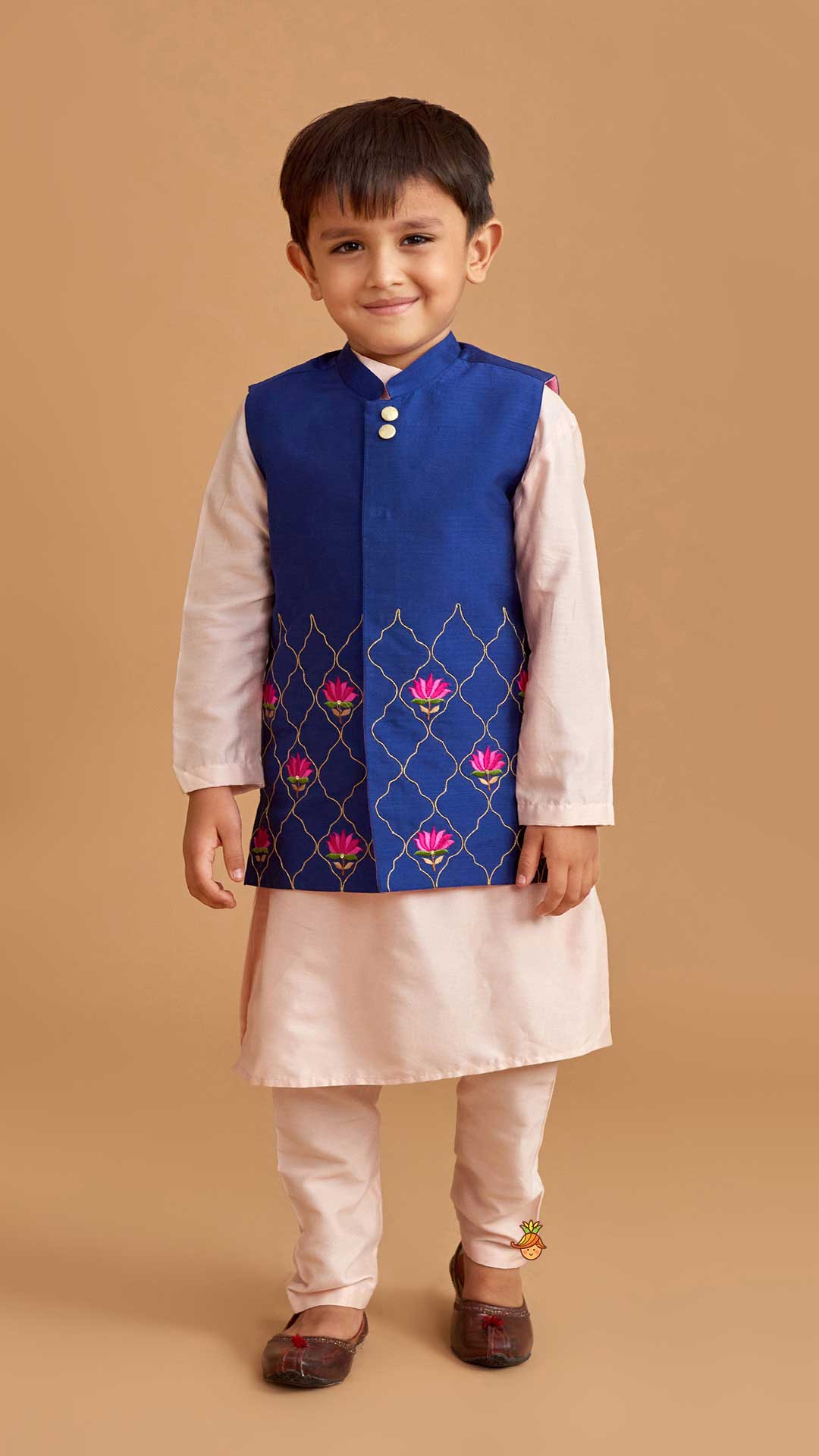 Kurta And Floral Thread Embroidered Jacket With Pyjama