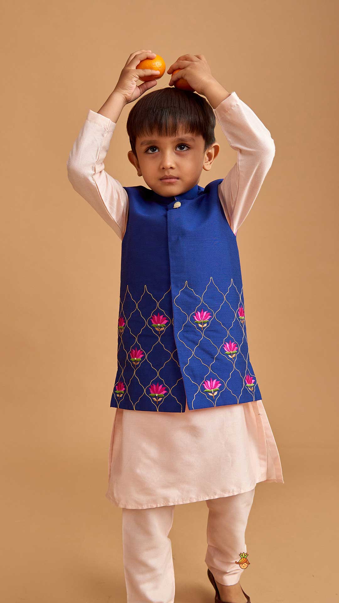 Kurta And Floral Thread Embroidered Jacket With Pyjama
