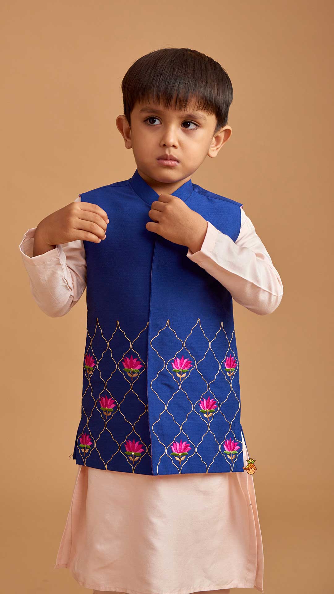 Kurta And Floral Thread Embroidered Jacket With Pyjama
