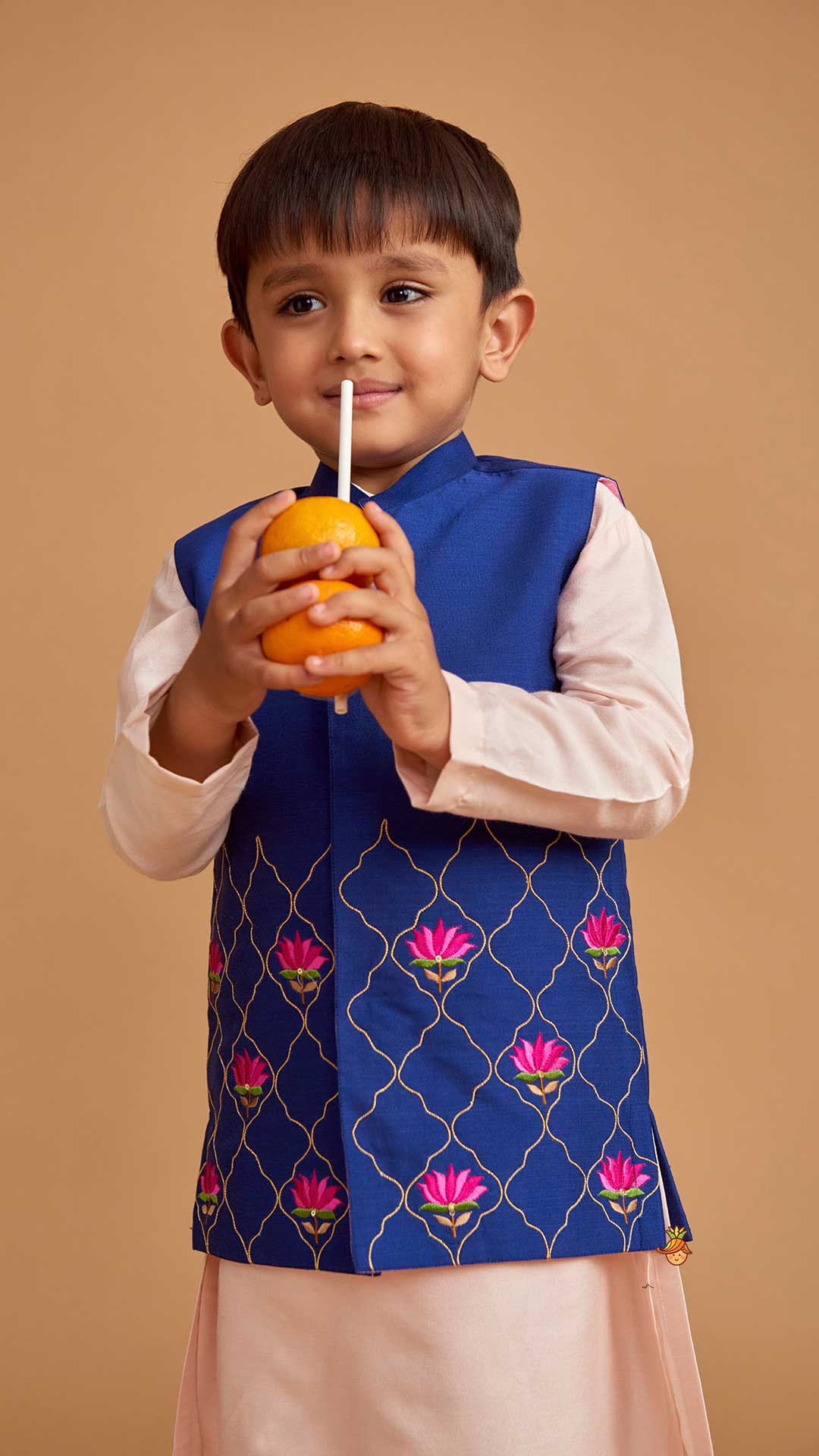 Kurta And Floral Thread Embroidered Jacket With Pyjama