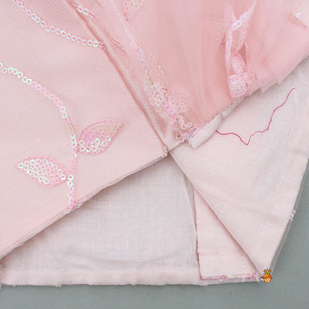 Elegant Peach Drape Top And Sequins Embroidered Lehenga