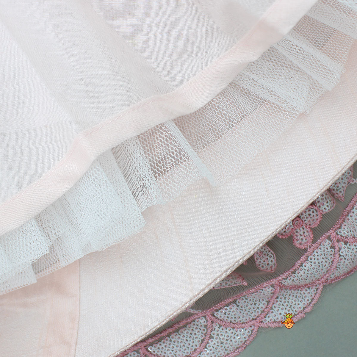 Elegant Peach Drape Top And Sequins Embroidered Lehenga