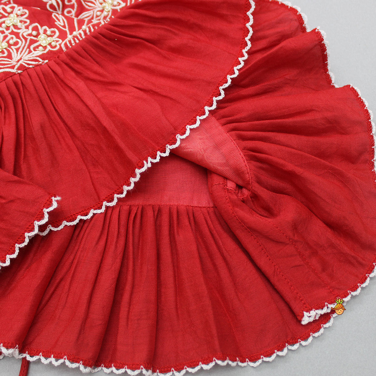 Embroidered Red Top And Pleated Frilly Hem Lehenga