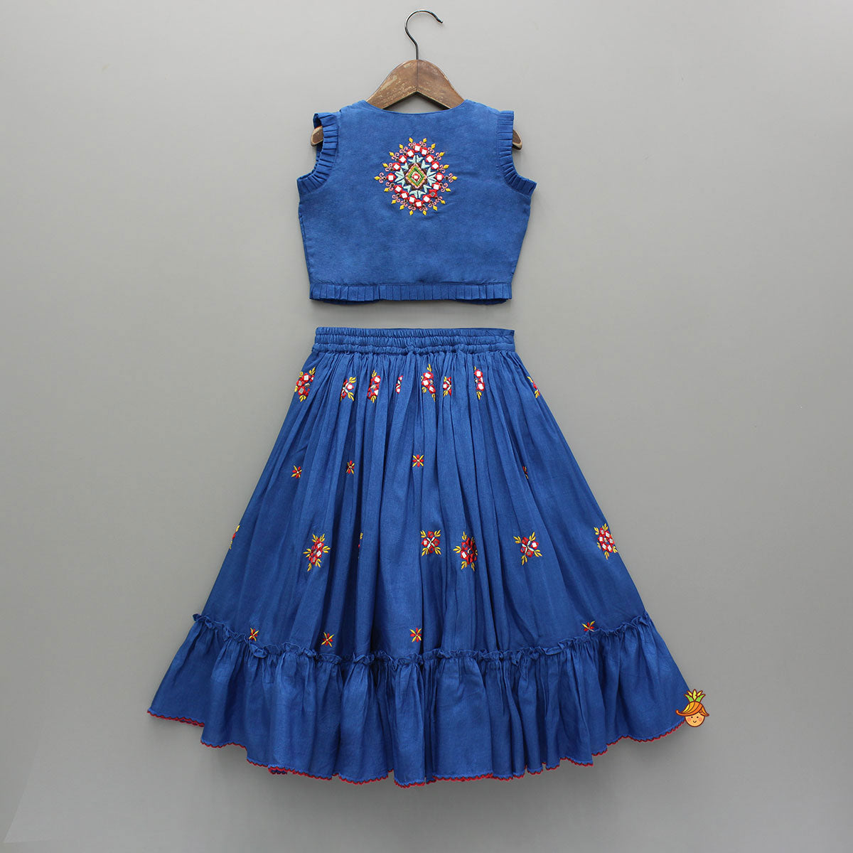 Embroidered Blue Top And Flared Lehenga