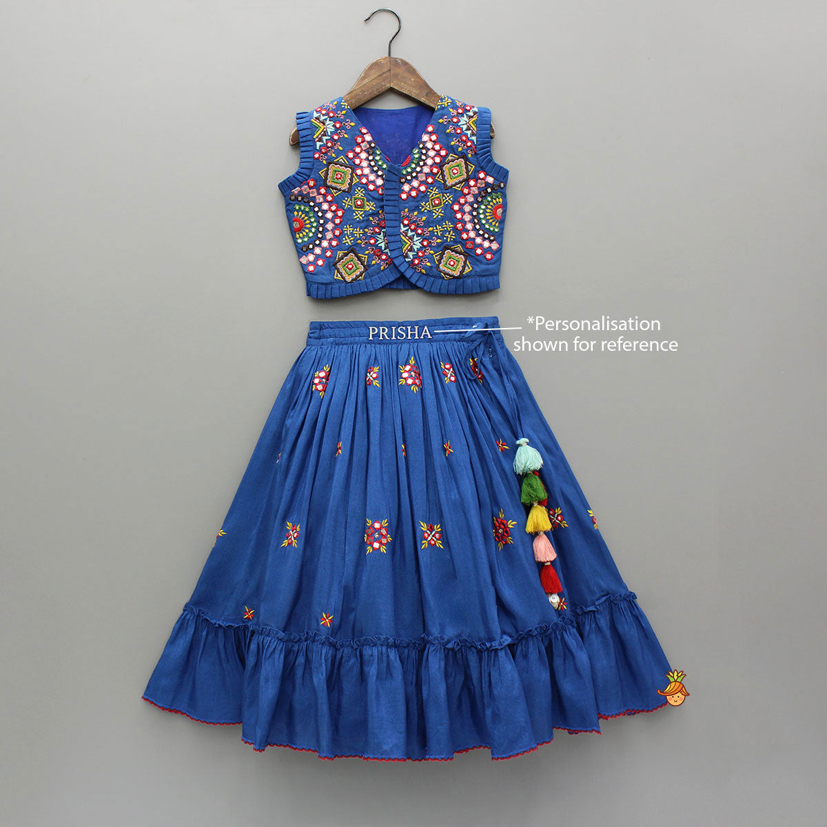 Embroidered Blue Top And Flared Lehenga