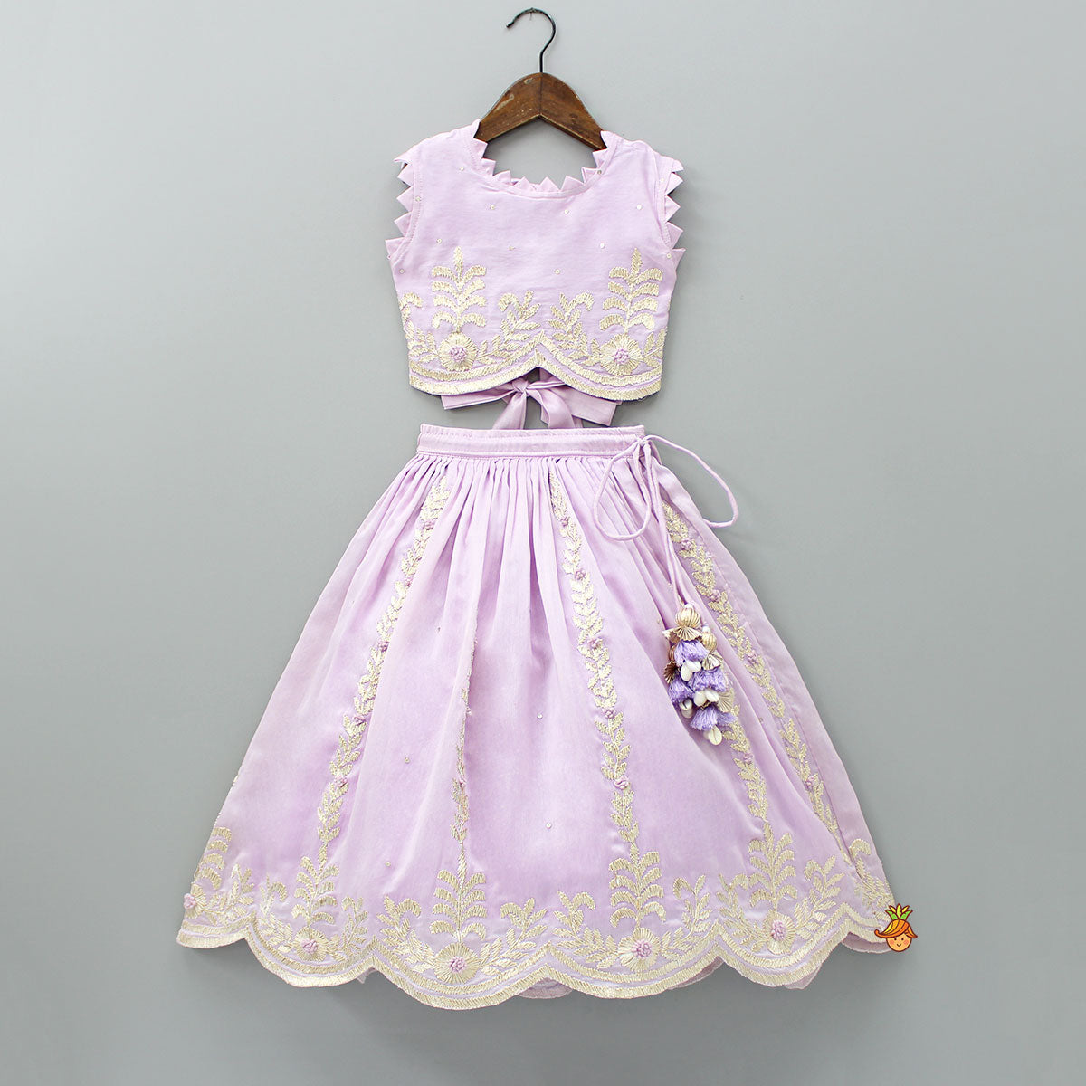 Embroidered Stylish Hem Lavender Top And Pleated Lehenga