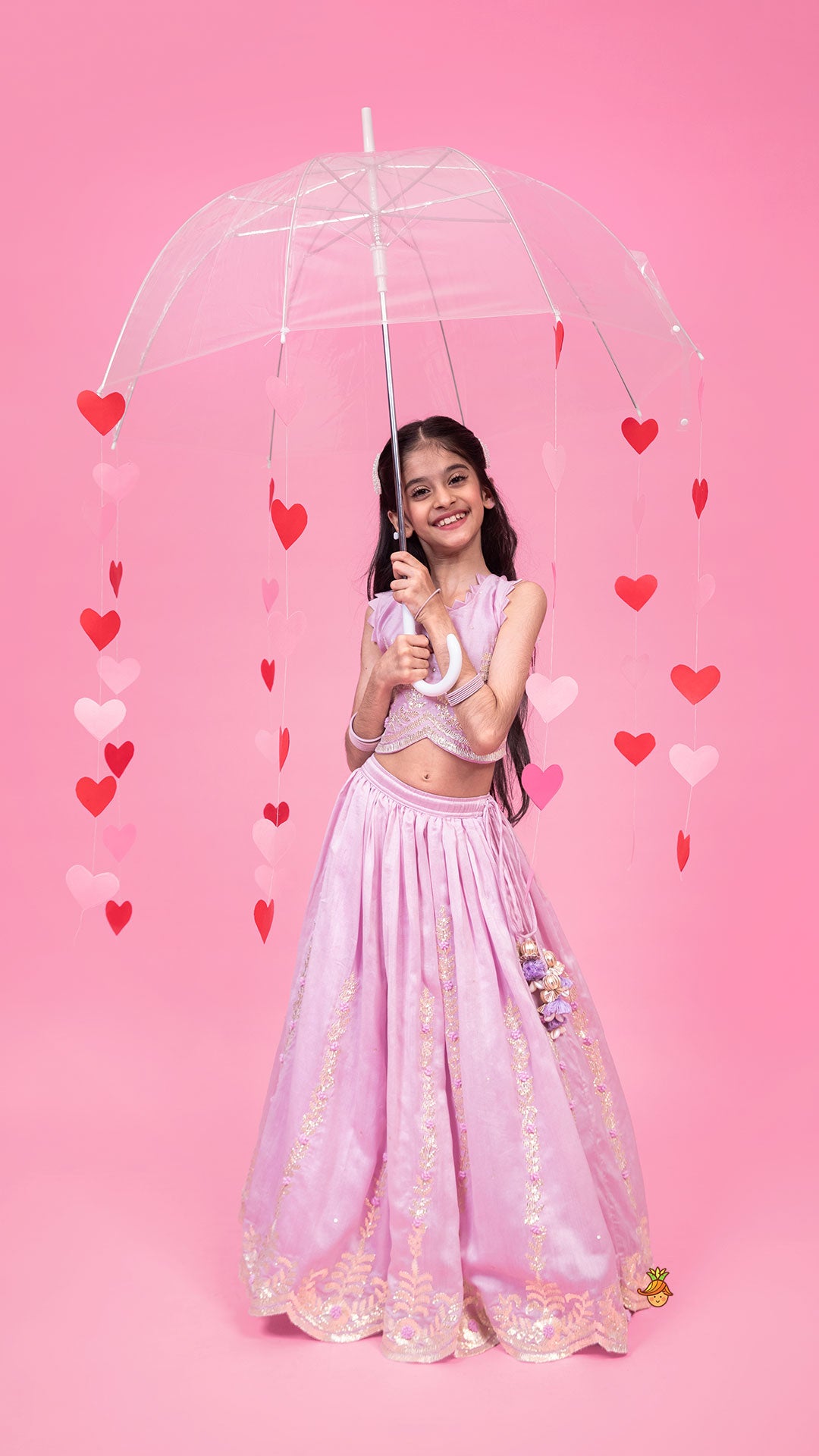 Embroidered Stylish Hem Lavender Top And Pleated Lehenga