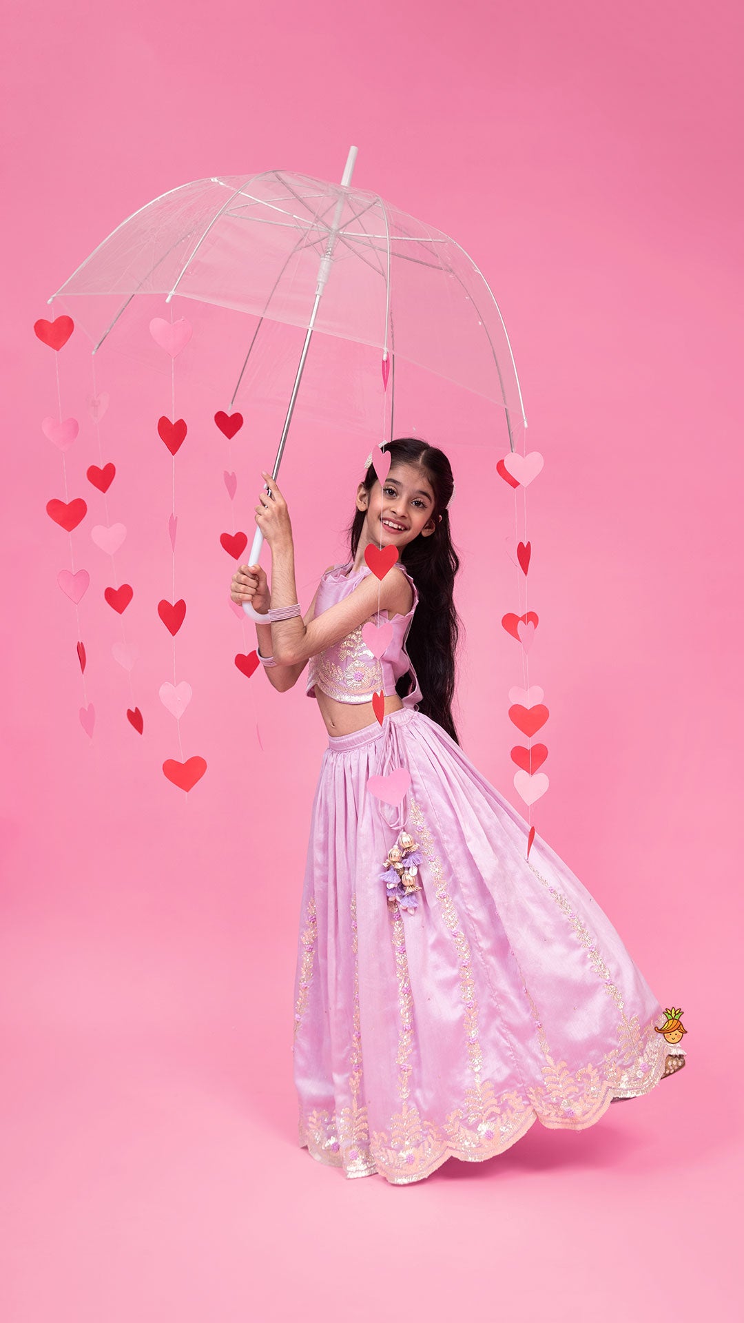 Embroidered Stylish Hem Lavender Top And Pleated Lehenga