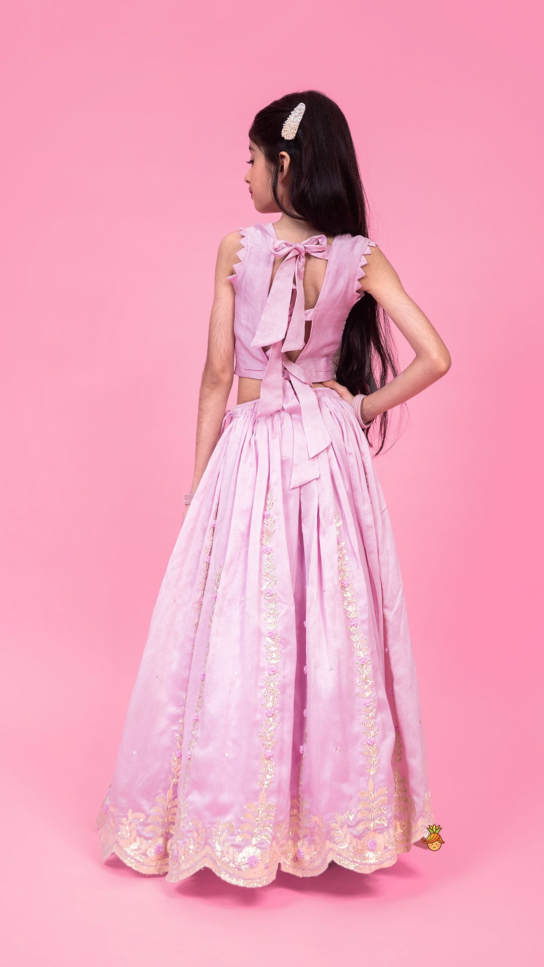 Embroidered Stylish Hem Lavender Top And Pleated Lehenga