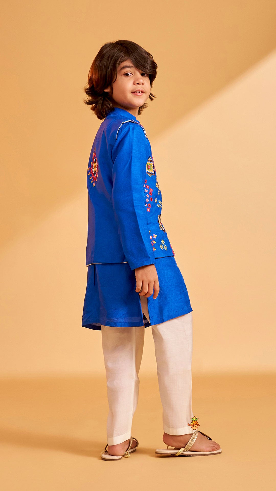 Blue Embroidered Jacket With Kurta And Pyjama