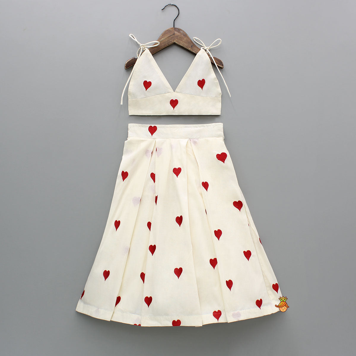 Heart Embroidered Stylish Tie-Up Strap Top And Lehenga