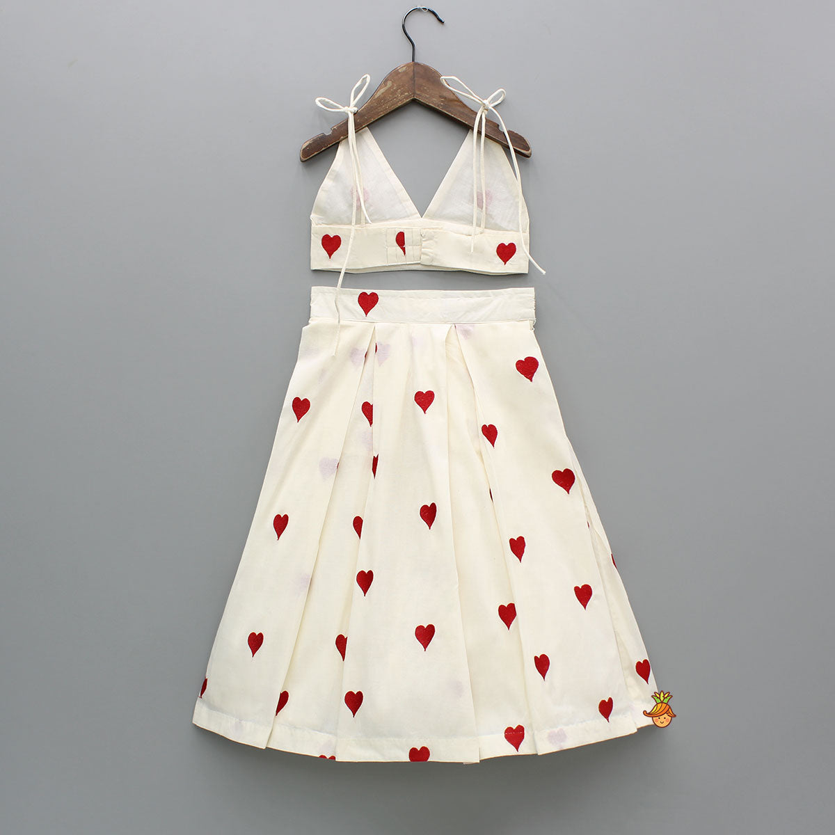 Heart Embroidered Stylish Tie-Up Strap Top And Lehenga