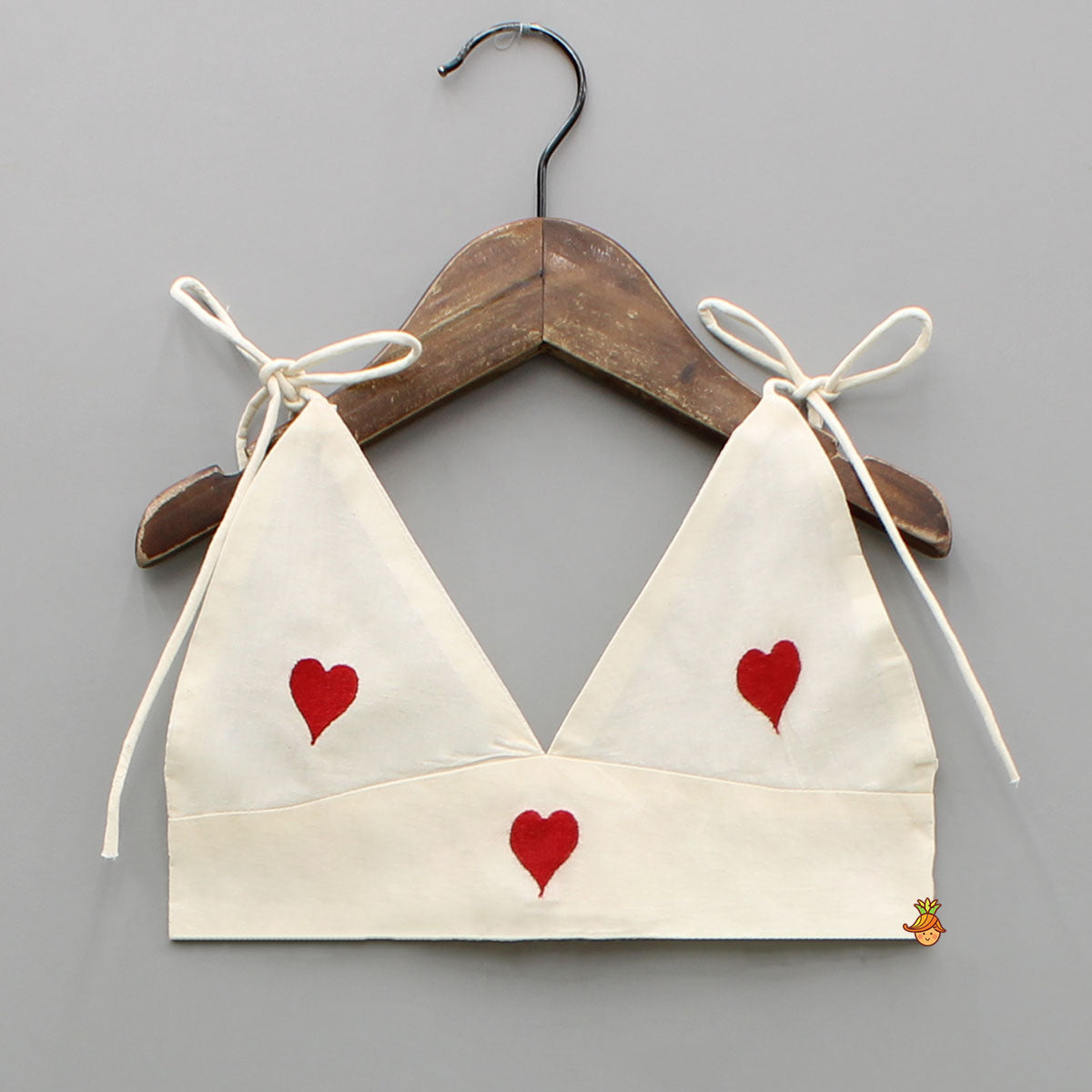 Heart Embroidered Stylish Tie-Up Strap Top And Lehenga