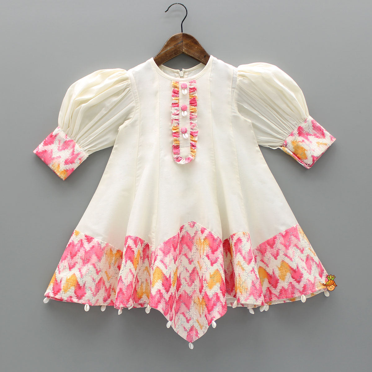 Printed Asymmetrical Hem Kurti And Stylish Pant With Net Dupatta