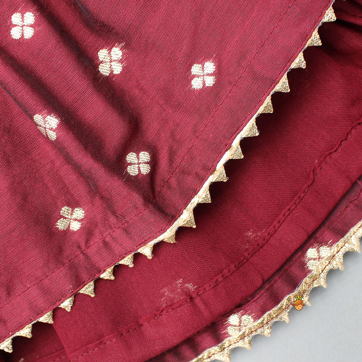 Chanderi Embroidered Maroon Peplum Top With Lehenga