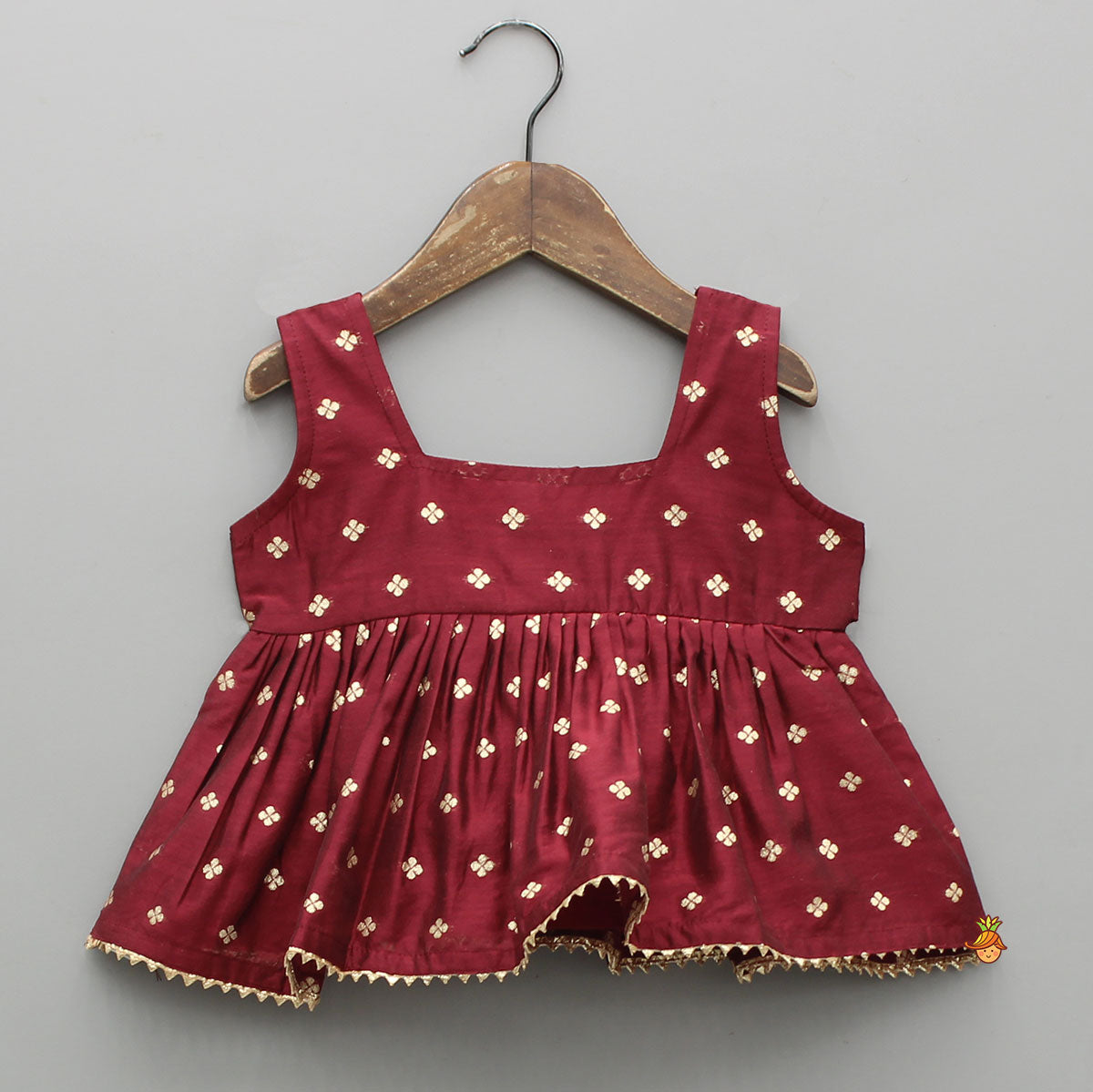 Chanderi Embroidered Maroon Peplum Top With Lehenga