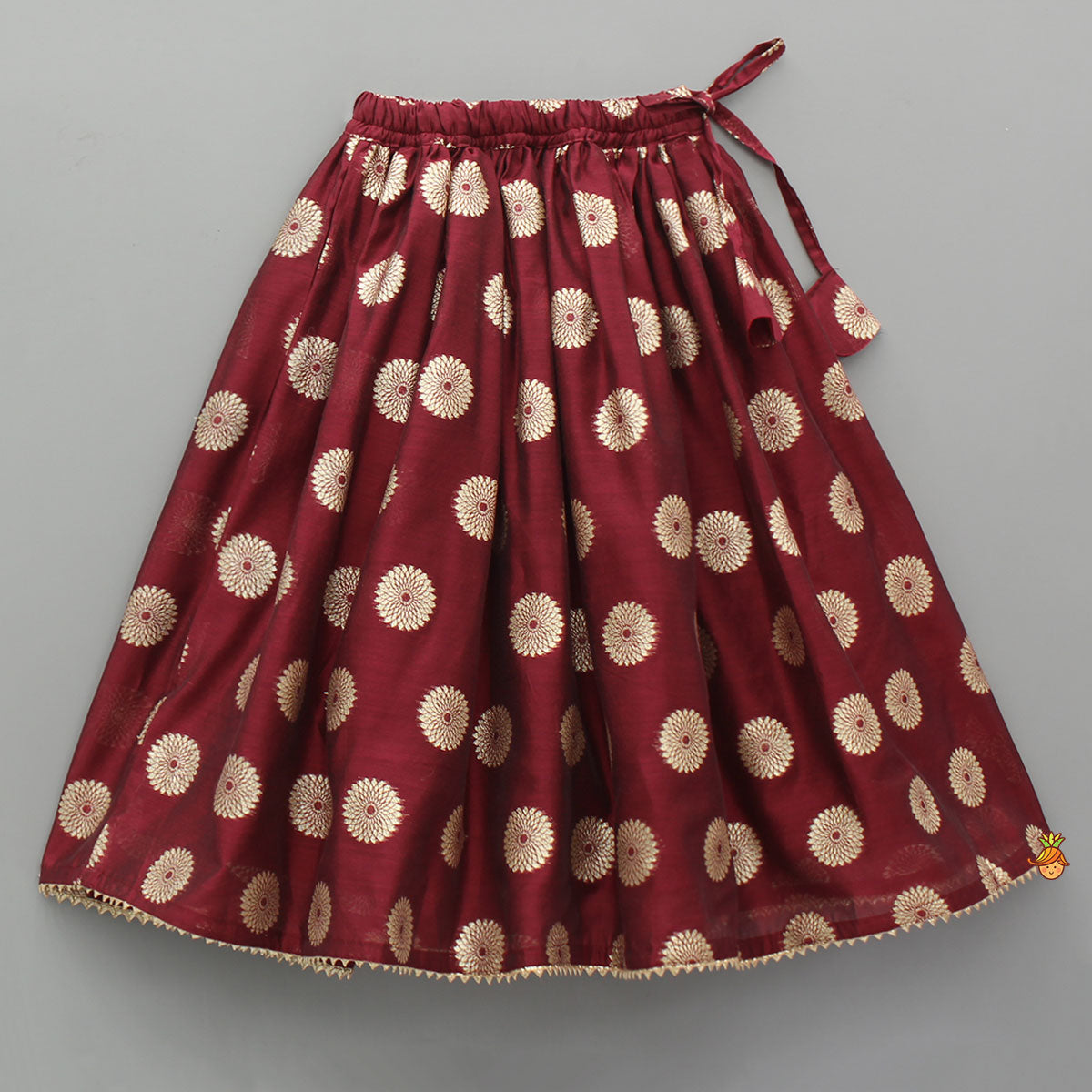 Chanderi Embroidered Maroon Peplum Top With Lehenga