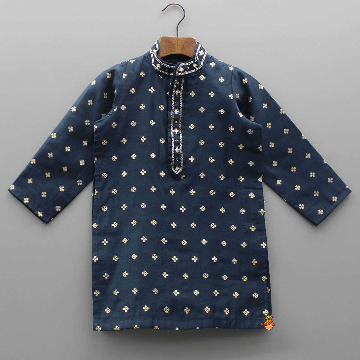 Chanderi Embroidered Blue Kurta And Pyjama