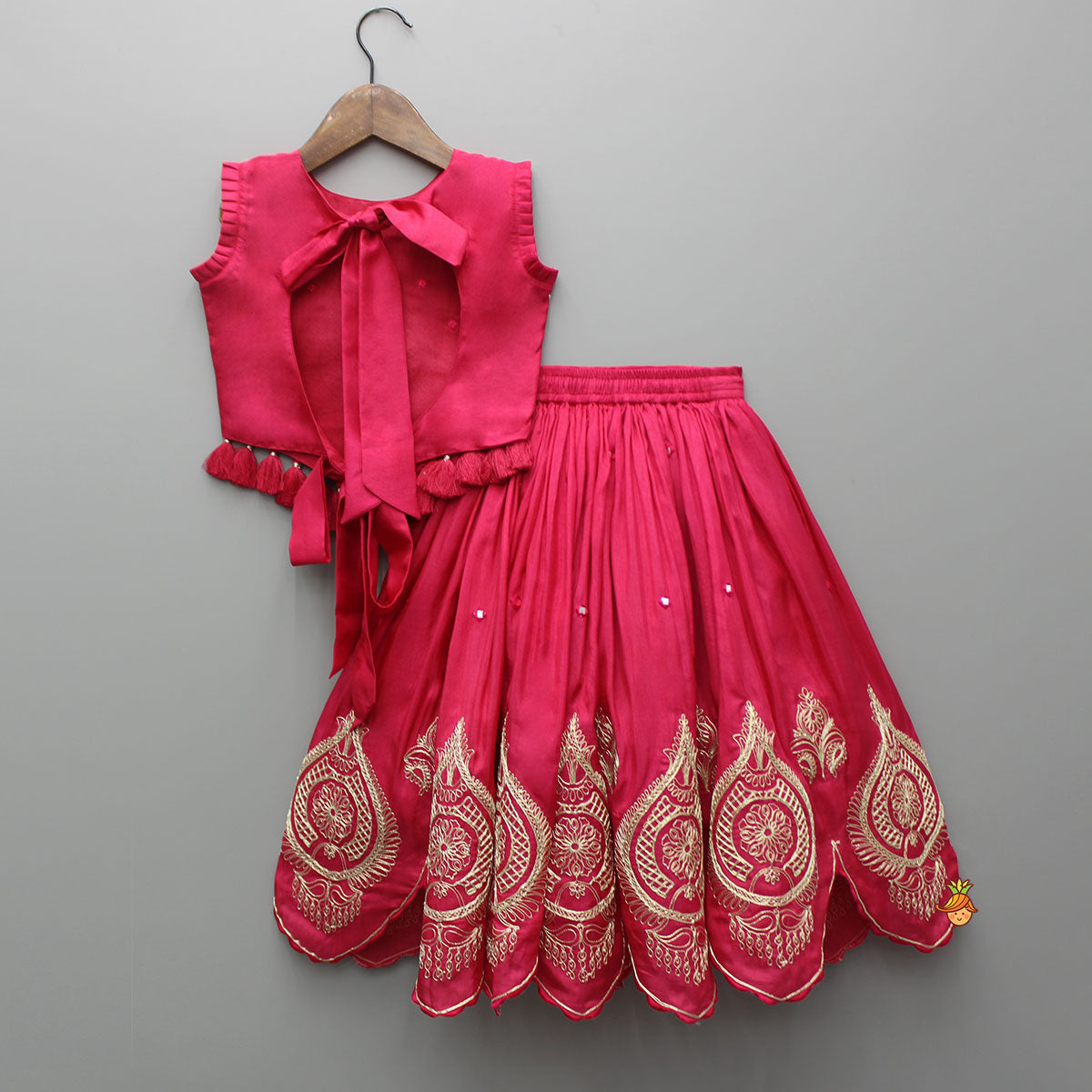 Embroidered Stylish Hem Pink Top And Pleated Lehenga