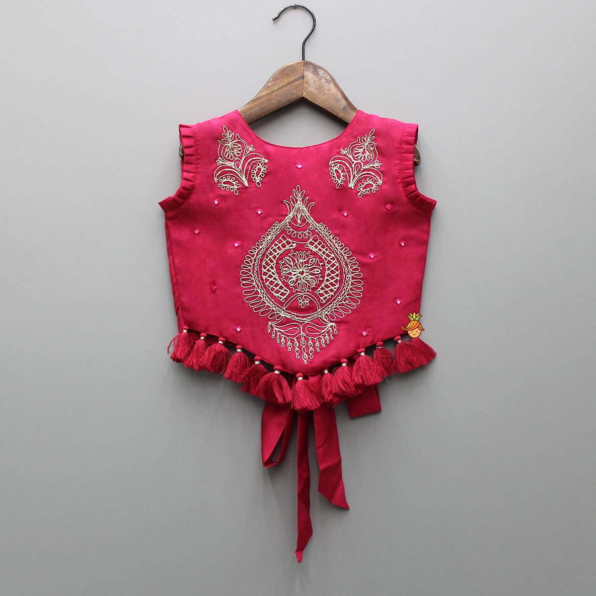 Embroidered Stylish Hem Pink Top And Pleated Lehenga