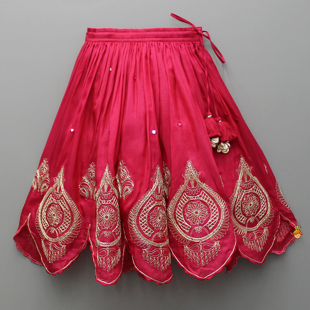 Embroidered Stylish Hem Pink Top And Pleated Lehenga