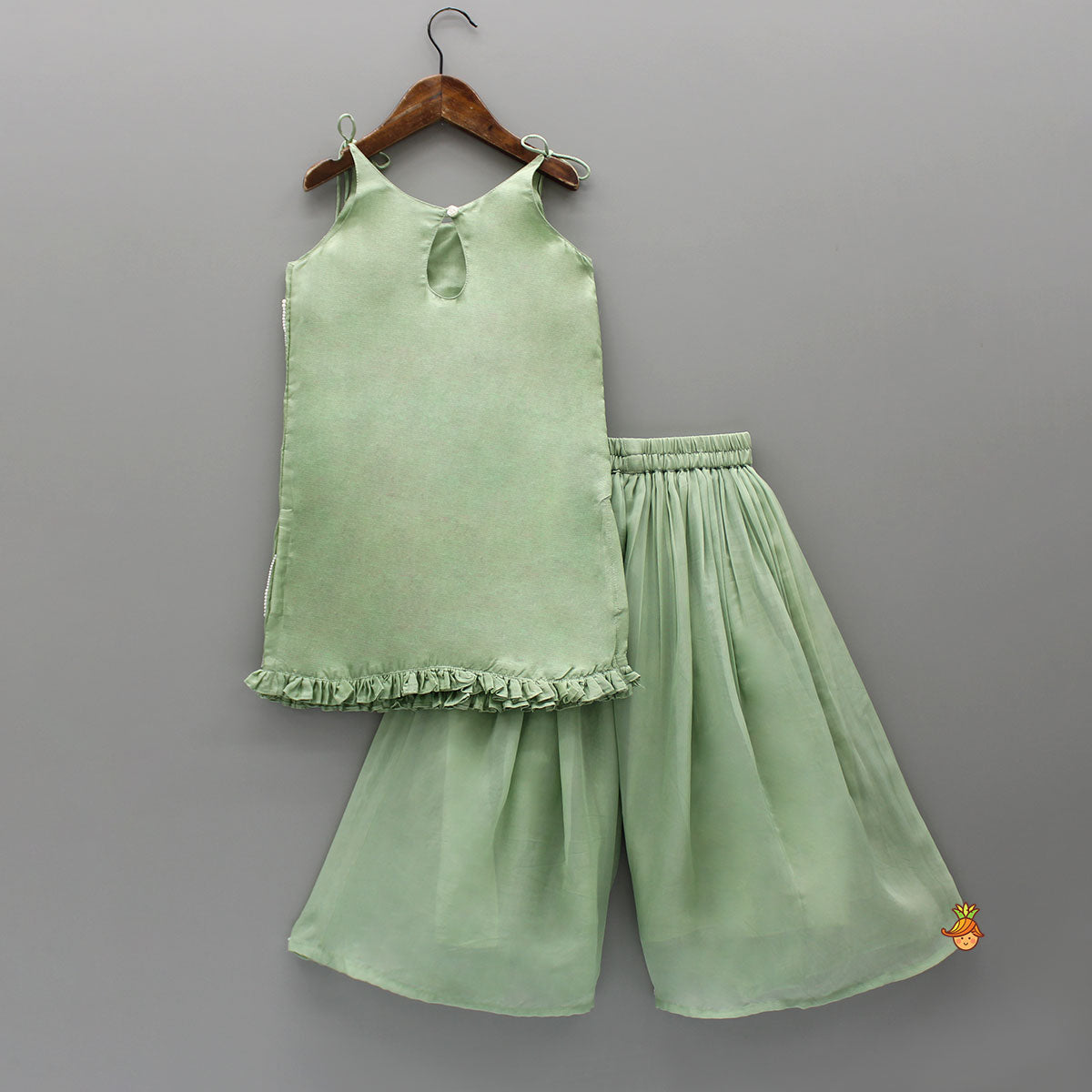 Embroidered Tie Up Straps Kurti And Flared Palazzo