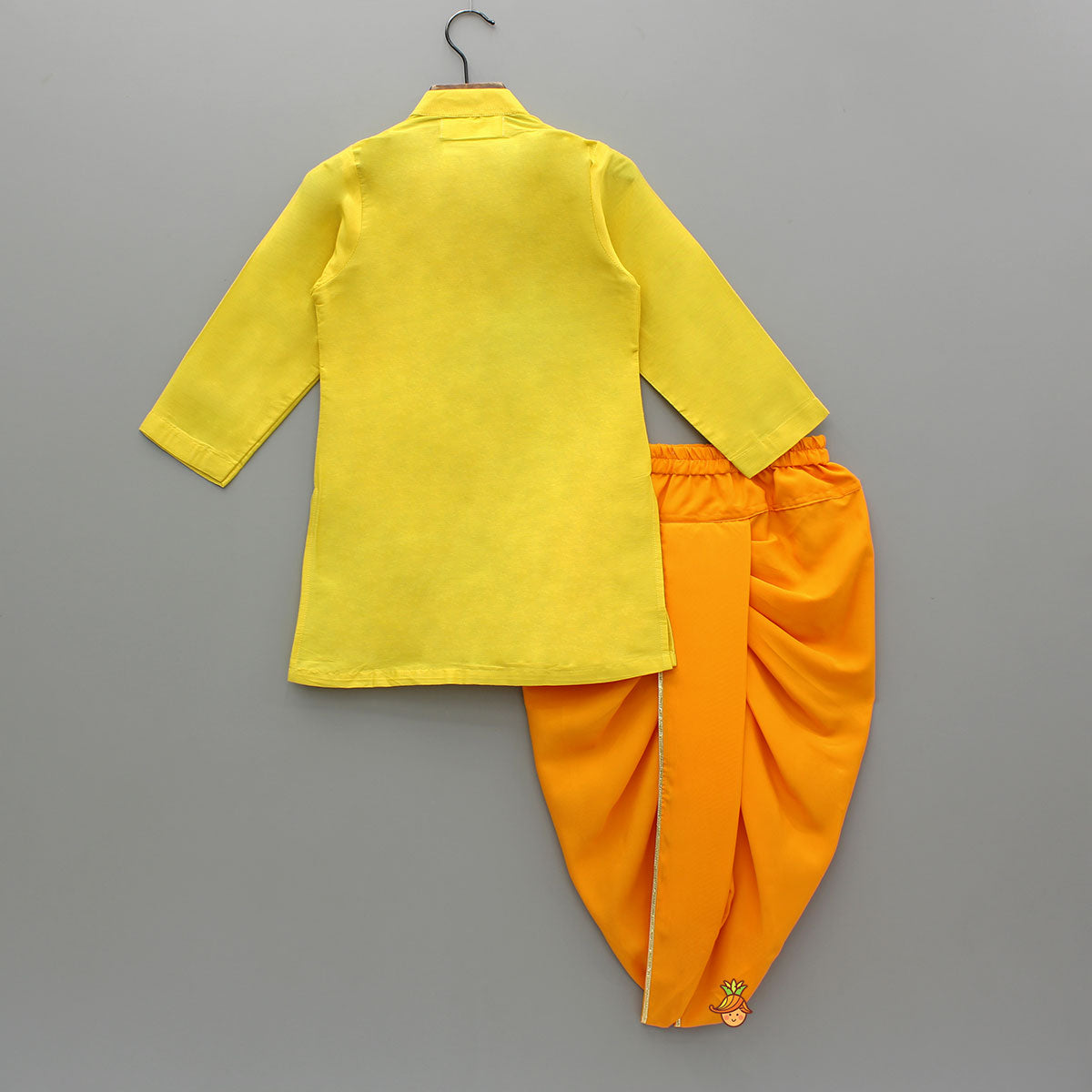 Yellow Embroidered Kurta And Dhoti With Mukut
