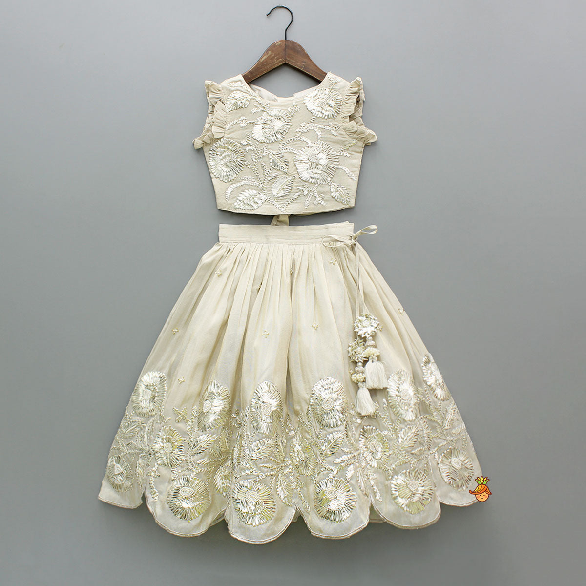 Gota Lace Embroidered Top With Lehenga