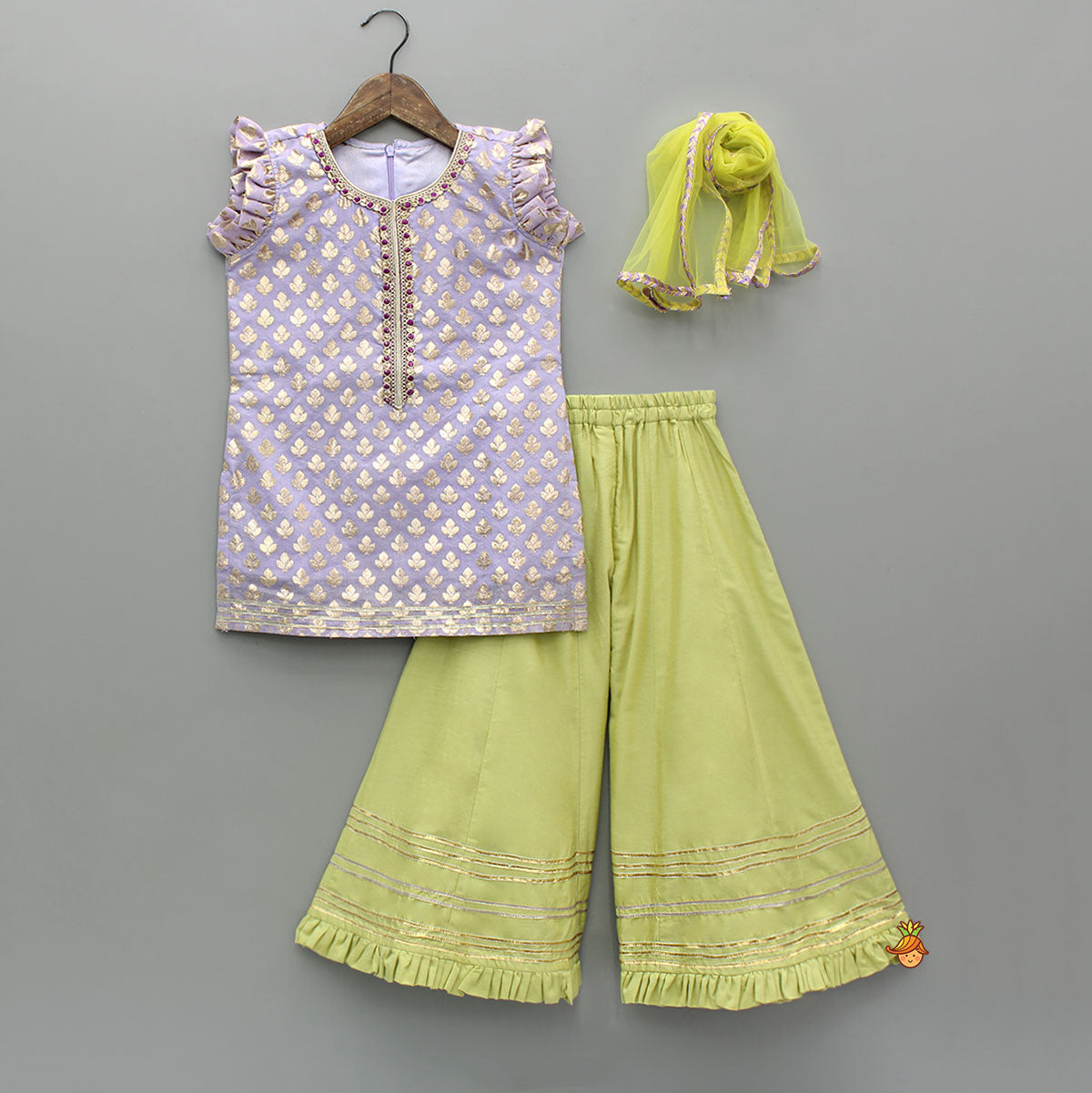 Chanderi Embroidered Kurti With Palazzo And Dupatta
