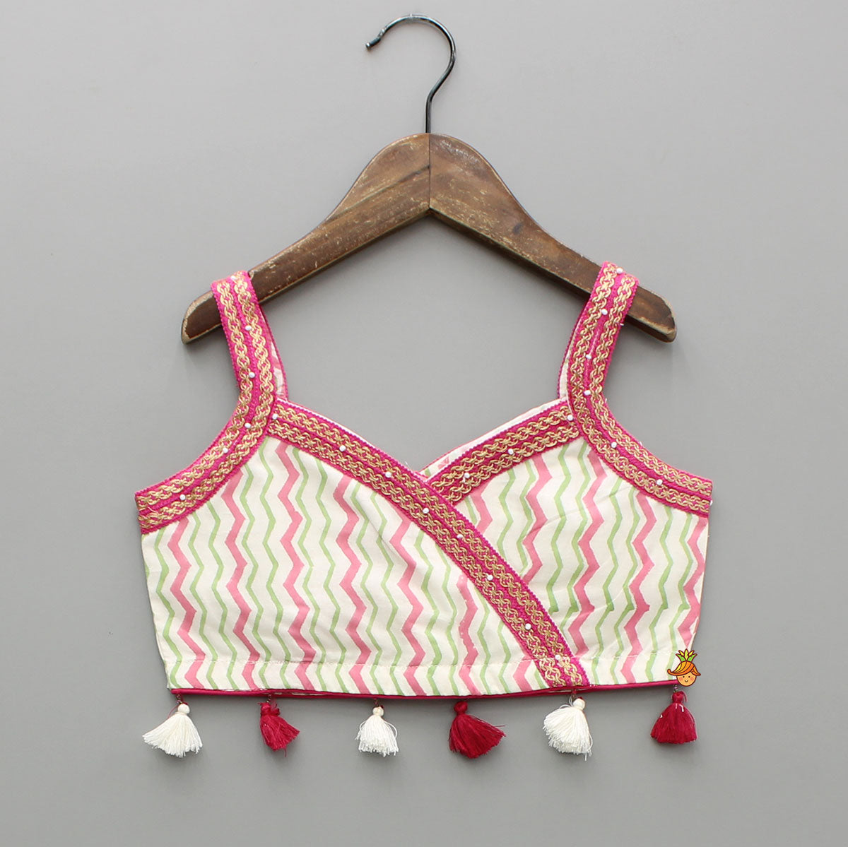 Chevron Printed Strappy Top And Lehenga With Matching Dupatta