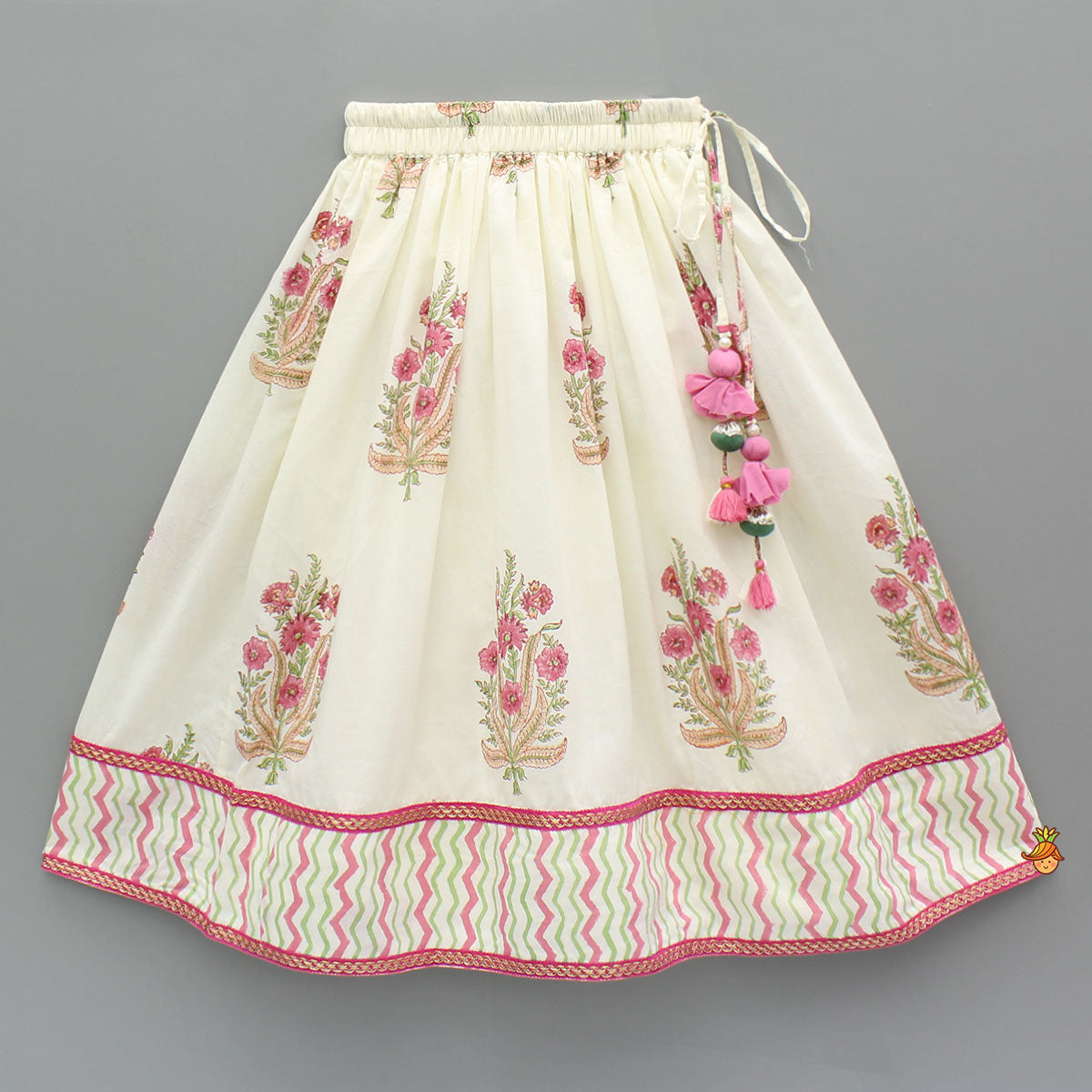 Chevron Printed Strappy Top And Lehenga With Matching Dupatta