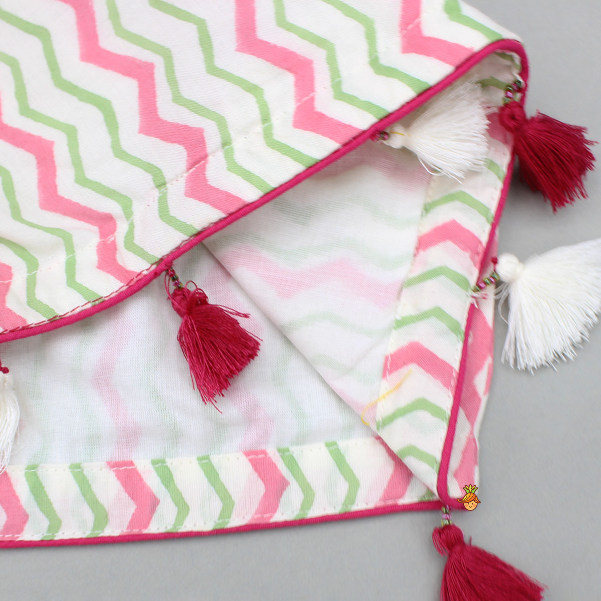 Chevron Printed Strappy Top And Lehenga With Matching Dupatta