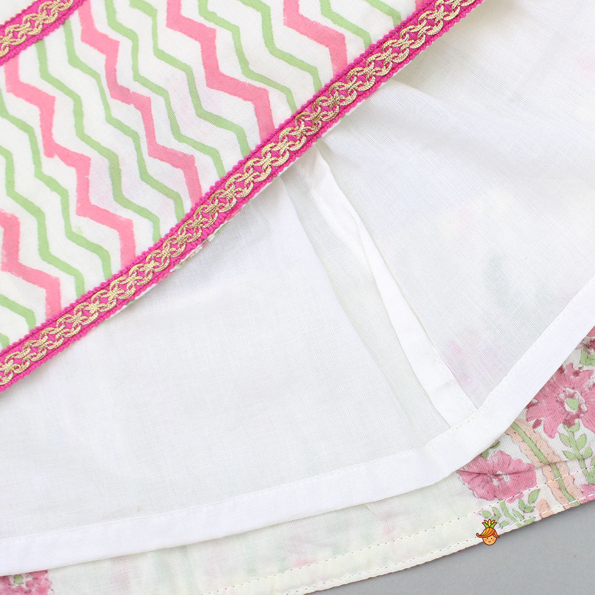 Chevron Printed Strappy Top And Lehenga With Matching Dupatta