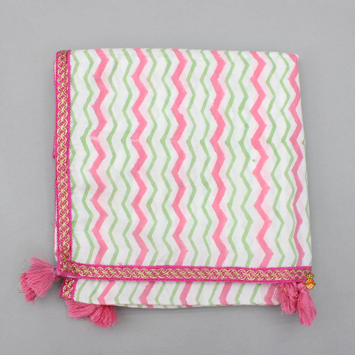 Chevron Printed Strappy Top And Lehenga With Matching Dupatta