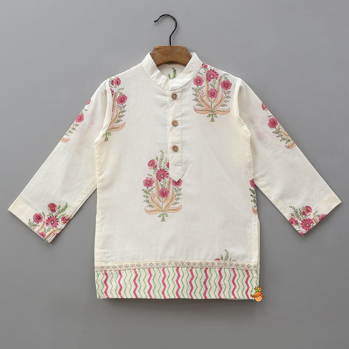 Multicoloured Floral Printed Kurta With Jacket And Dhoti