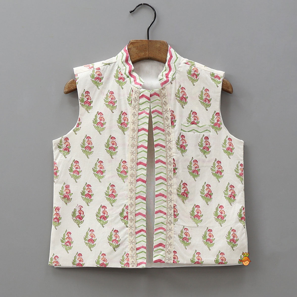 Multicoloured Floral Printed Kurta With Jacket And Dhoti