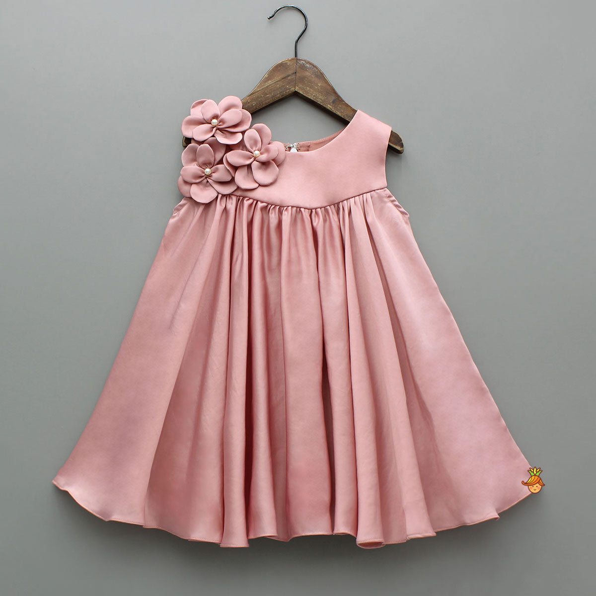 Flower Enhanced Pink Flared Dress