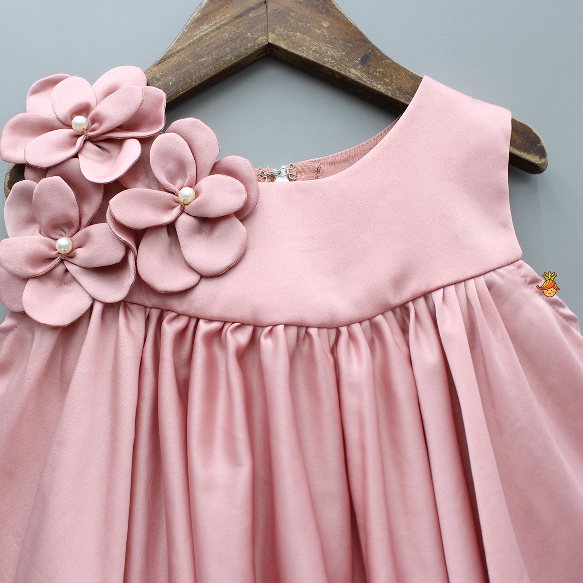 Flower Enhanced Pink Flared Dress