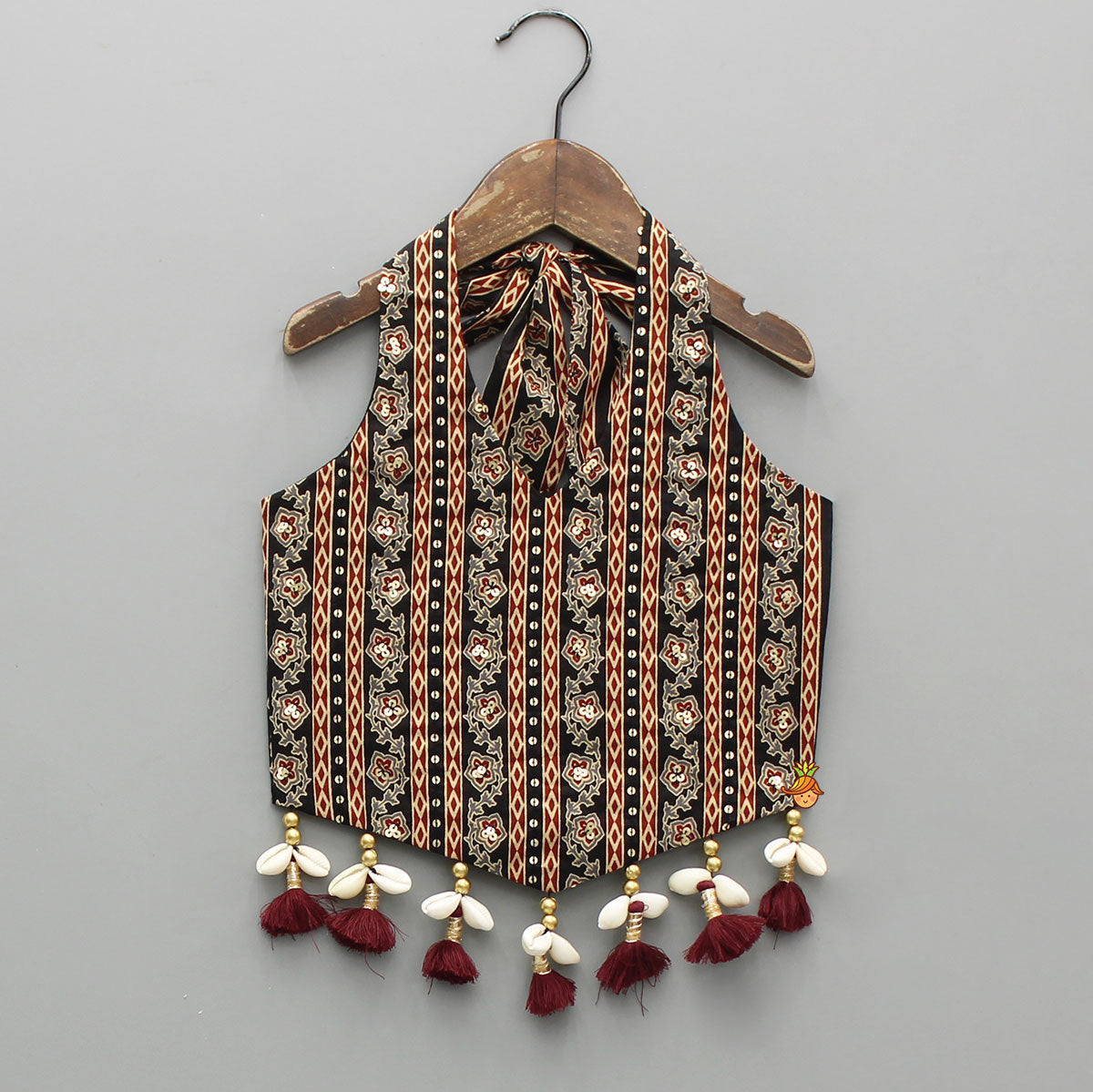 Printed Sequin Embellished Halter Neck Top With Gota Work Lehenga