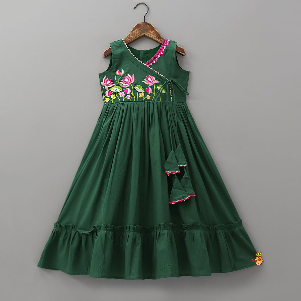 Green Multicolour Floral Embroidered Kurti