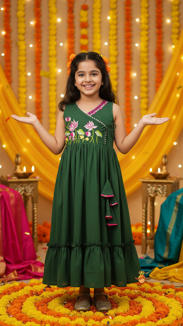 Green Multicolour Floral Embroidered Kurti