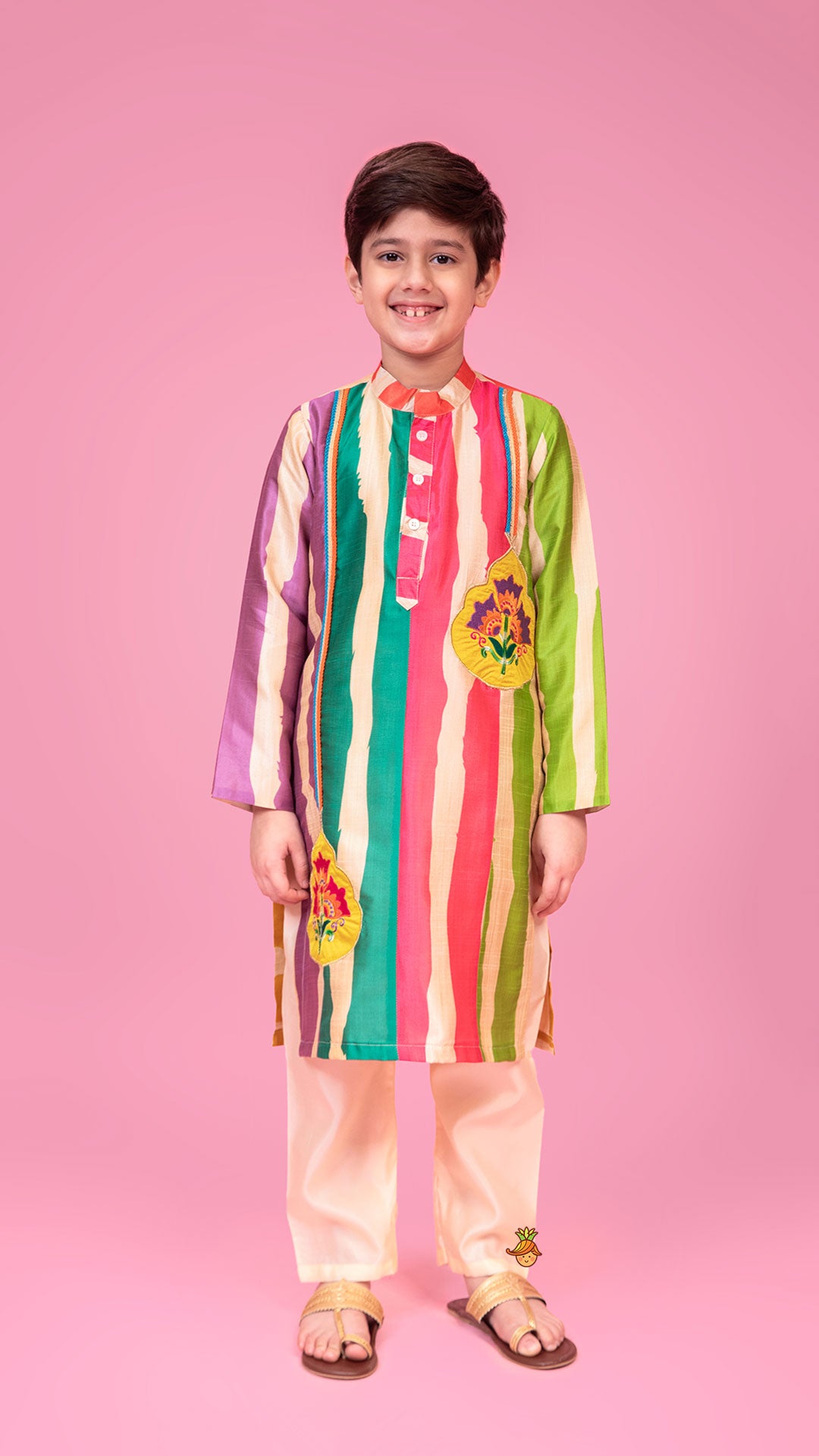 Multicoloured Striped Kurta And Pyjama
