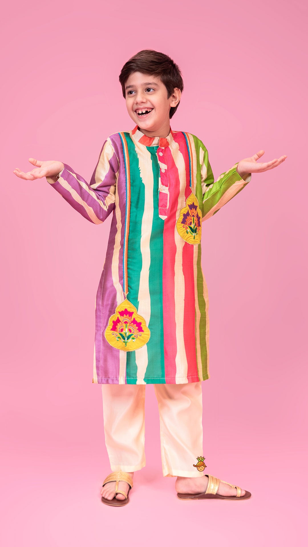 Multicoloured Striped Kurta And Pyjama