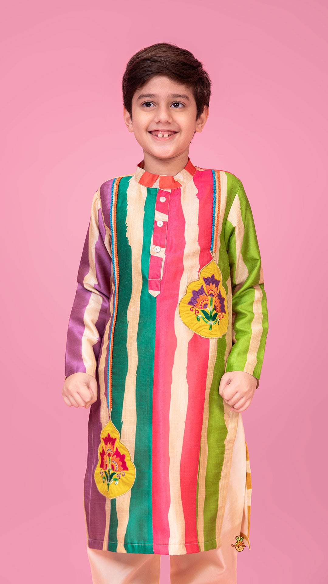 Multicoloured Striped Kurta And Pyjama