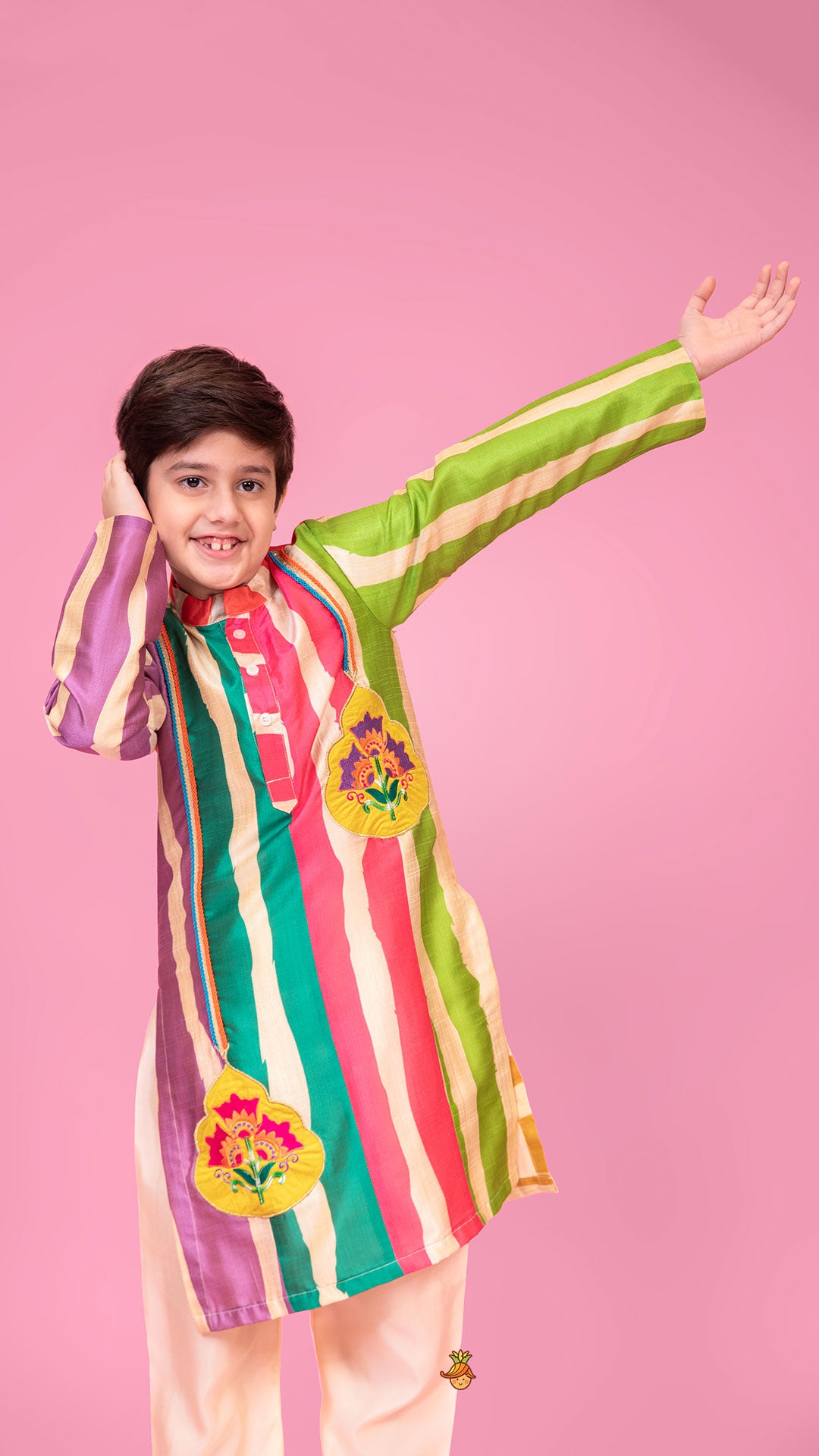 Multicoloured Striped Kurta And Pyjama